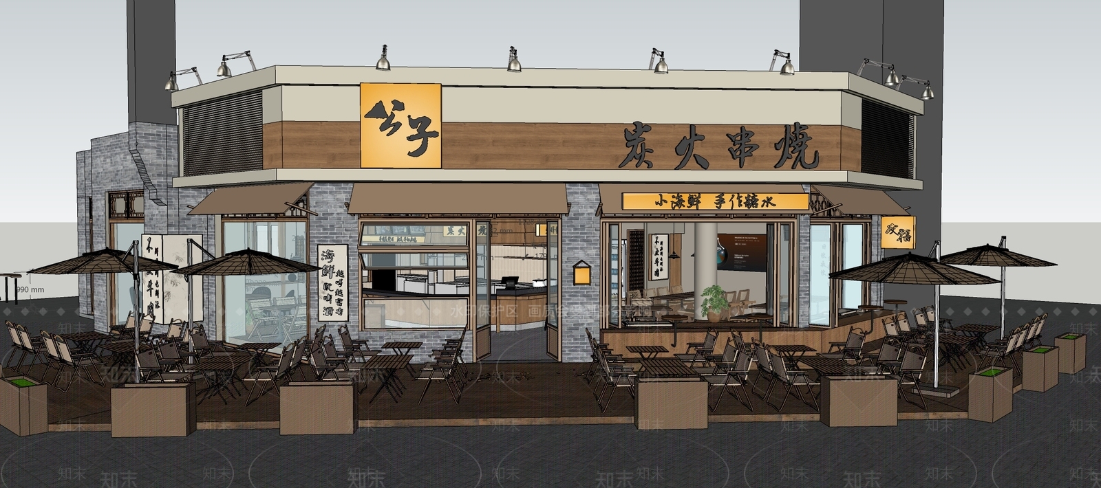 新中式复古烧烤烤肉店SU模型下载【ID:1200711561】
