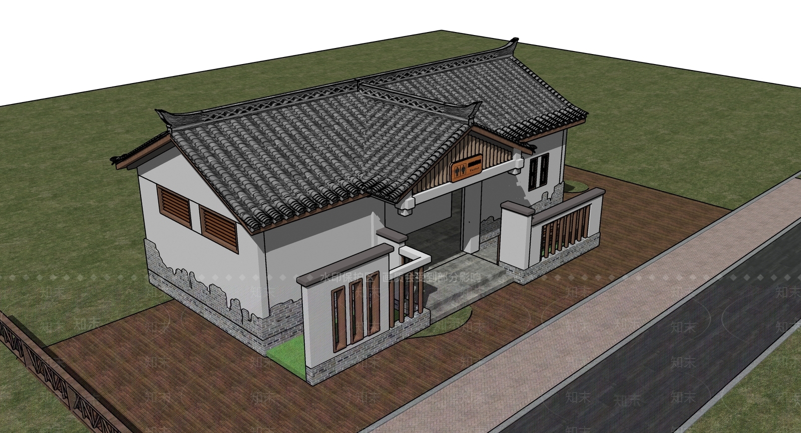 新中式小公建SU模型下载【ID:1200712467】