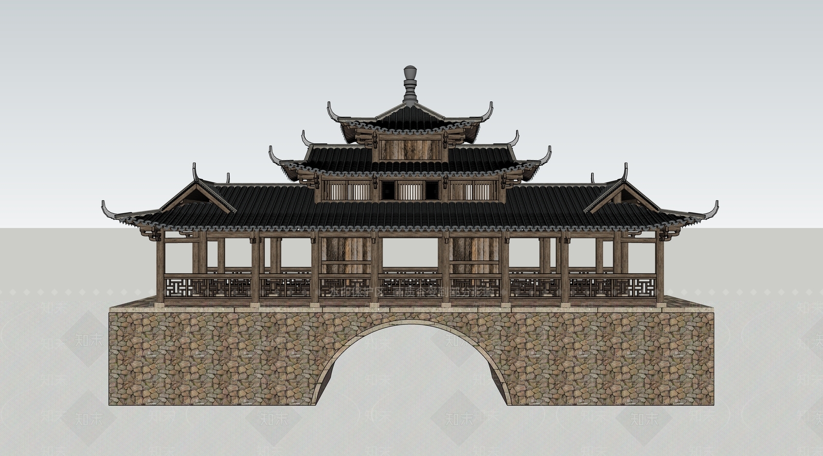 中式大桥SU模型下载【ID:1200714162】
