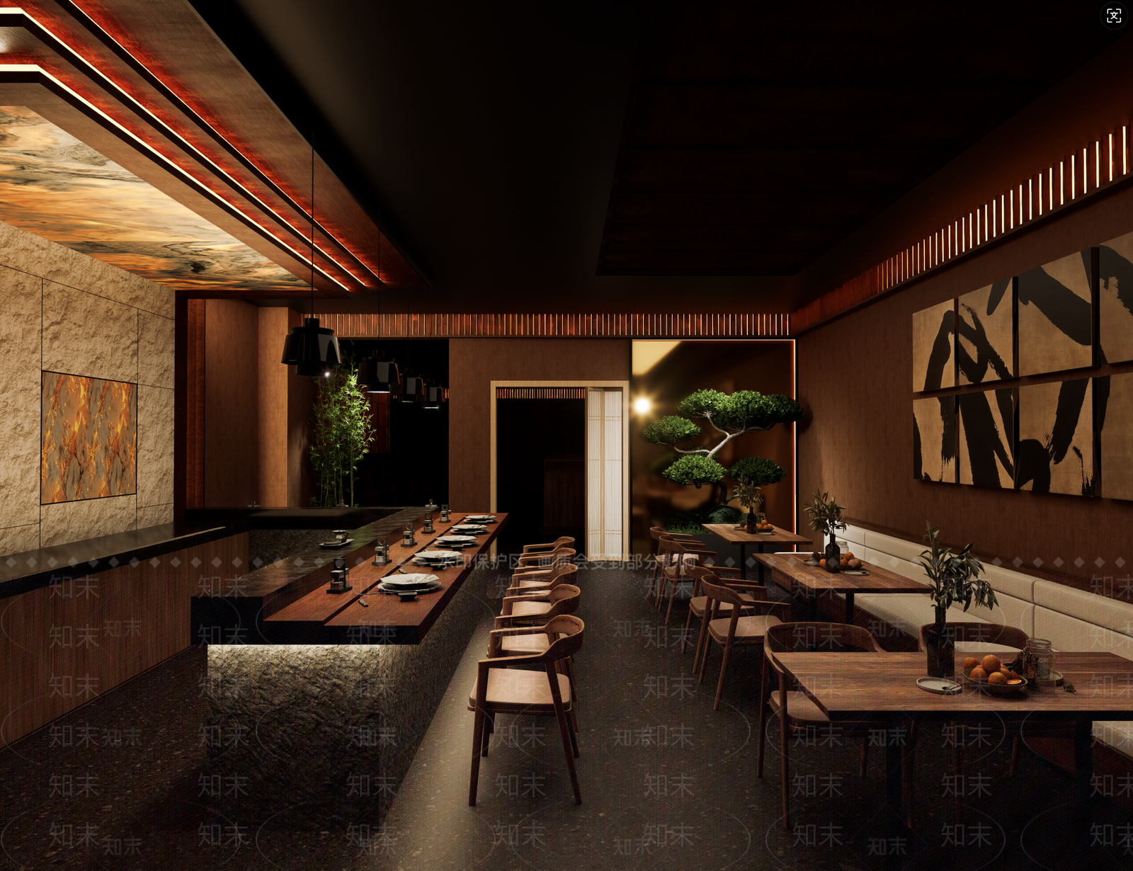 日式现代日料店SU模型下载【ID:1200716172】