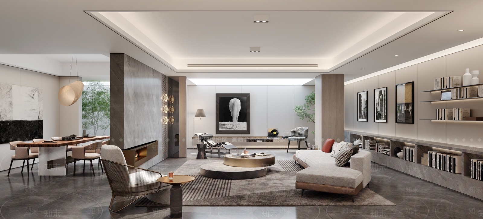 新中式现代别墅客厅3D模型下载【ID:1200719469】