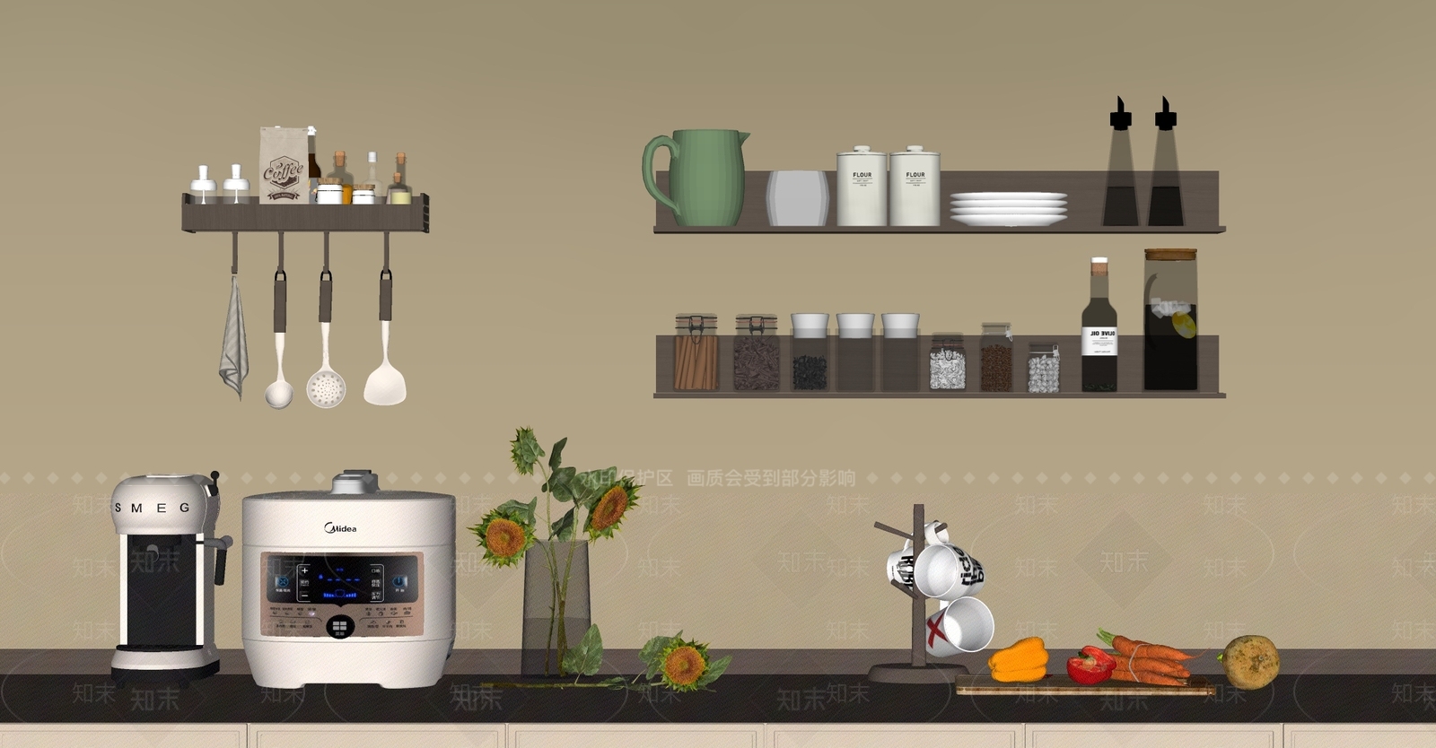 厨房用品组合SU模型下载【ID:1200720302】