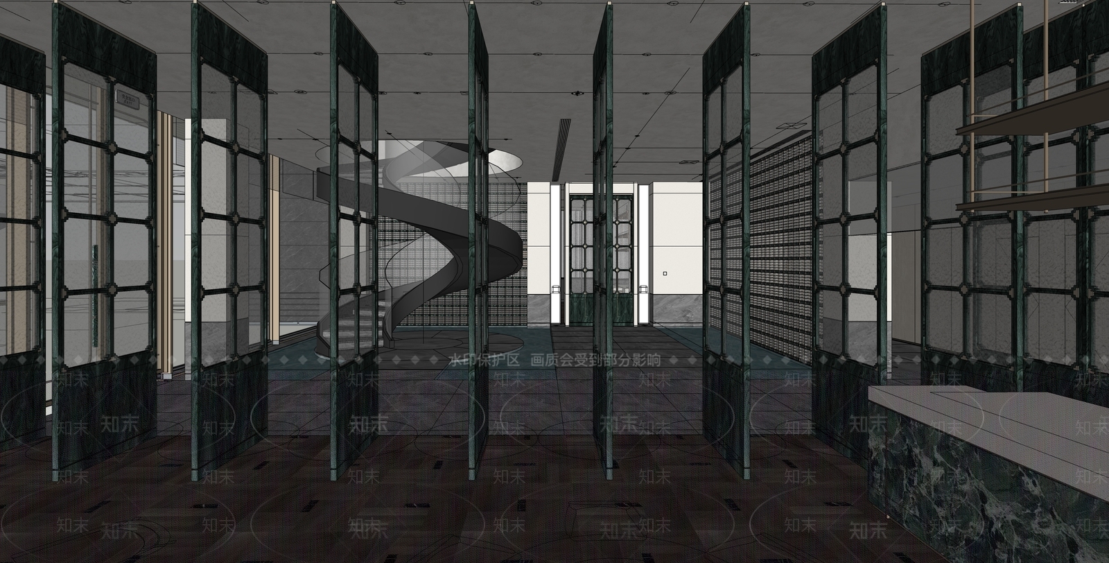 轻奢复古酒店大堂SU模型下载【ID:1200724602】