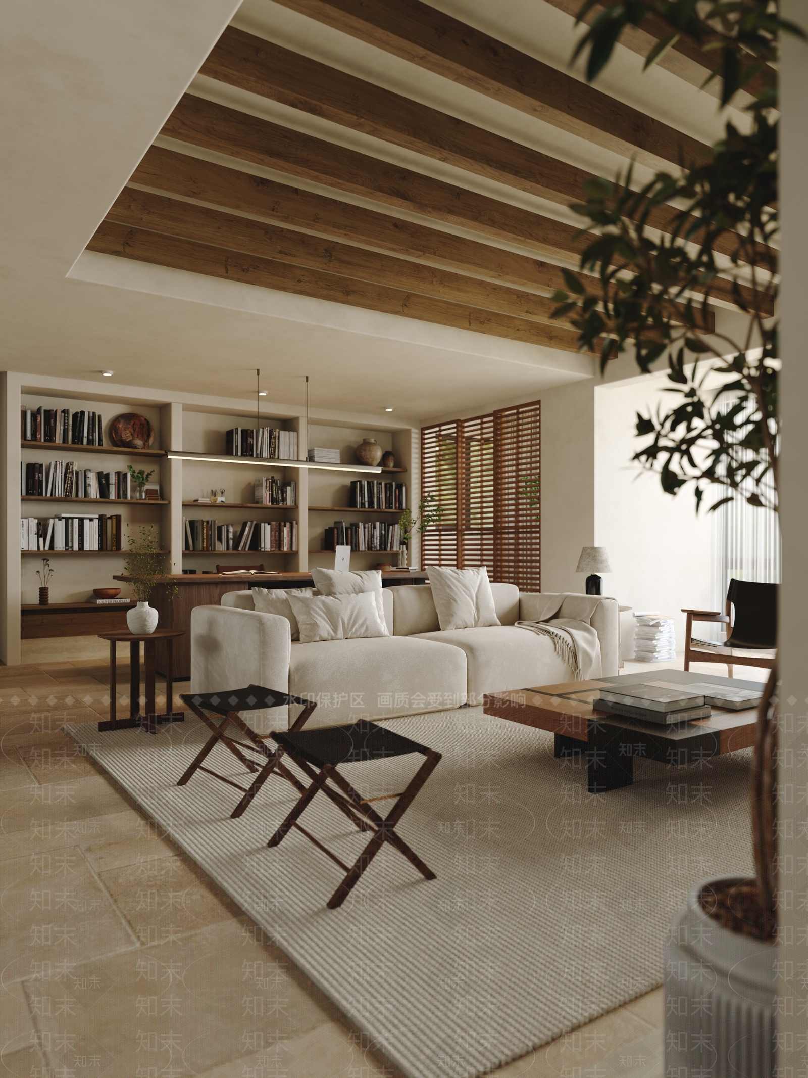 中古侘寂大平层客餐厅3D模型下载【ID:1200724969】