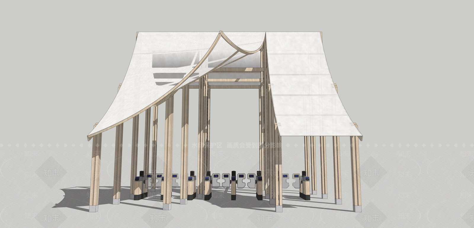 现代原木入口大门SU模型下载【ID:1200728536】