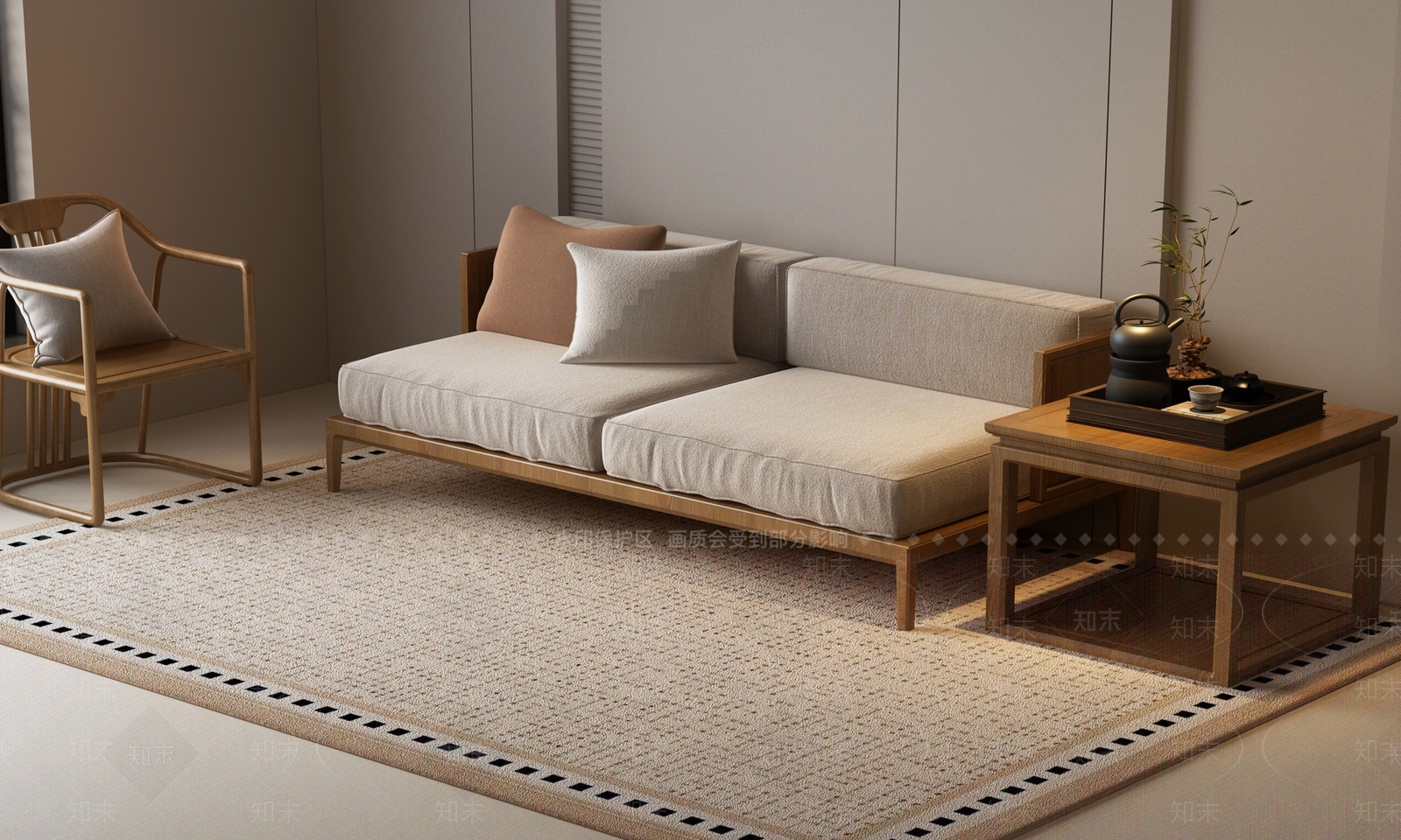 新中式禅意双人沙发3D模型下载【ID:1200732501】