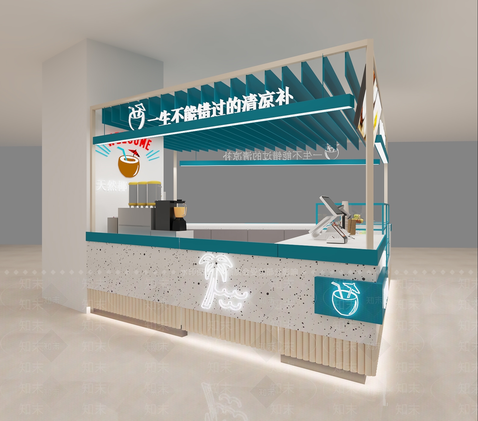 现代极简奶茶店3D模型下载【ID:1200734973】