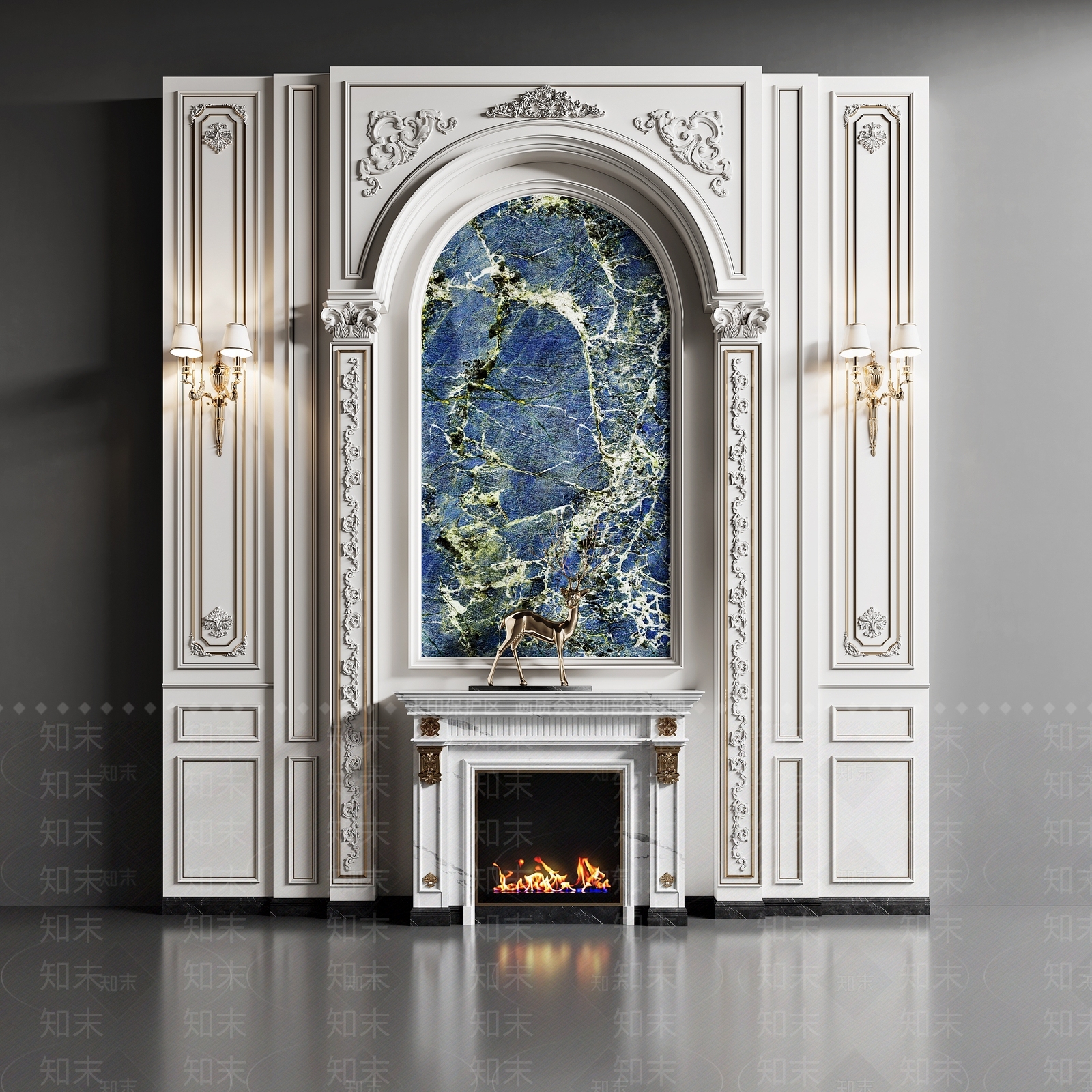 法式欧式电视背景墙3D模型下载【ID:1200754737】