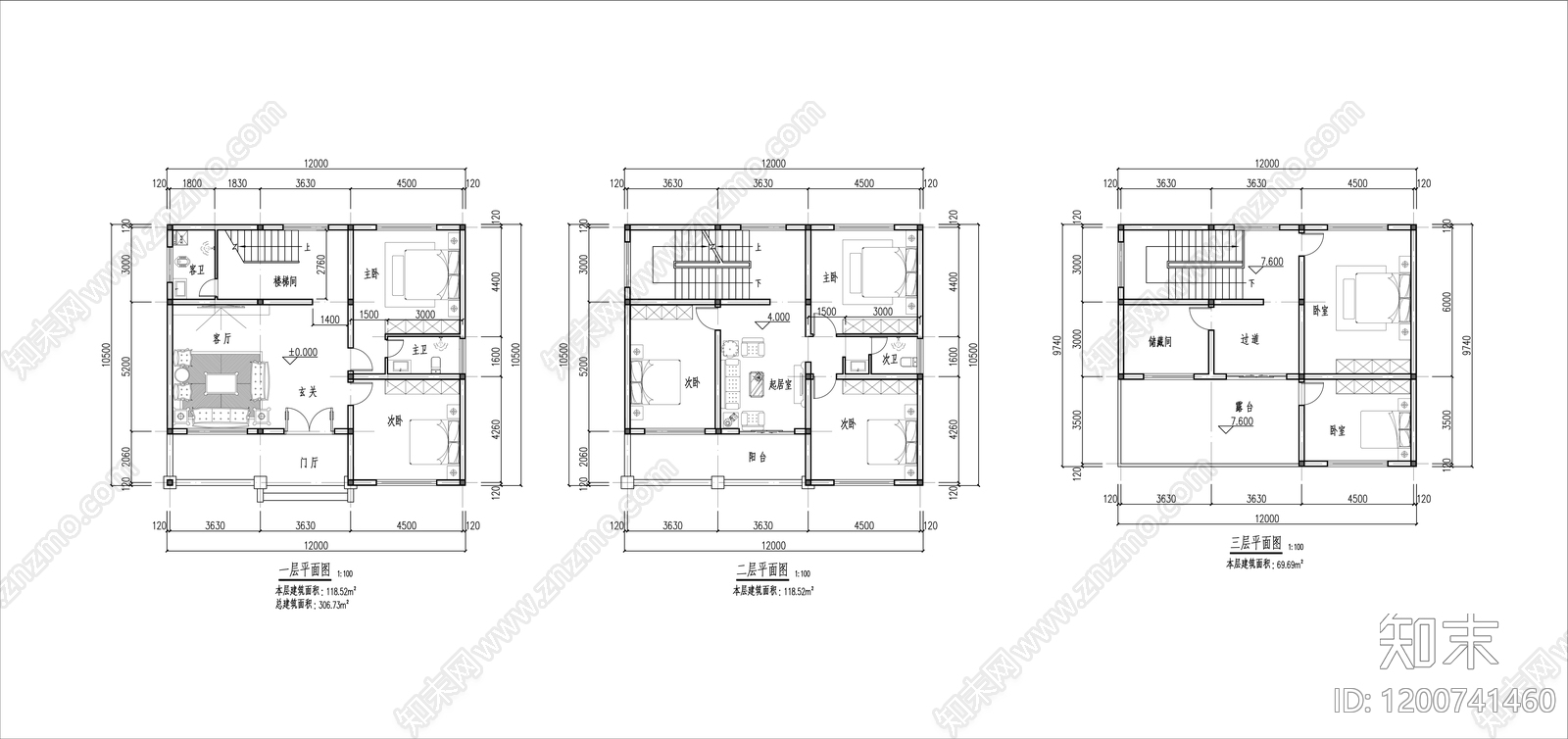 新中式别墅建筑cad施工图下载【ID:1200741460】