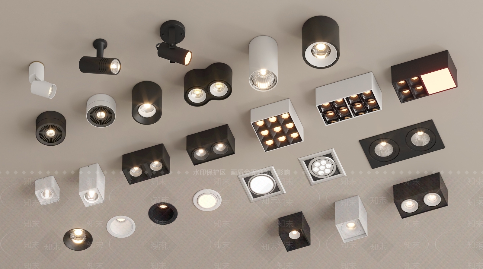 现代轻奢筒灯射灯组合3D模型下载【ID:1200743067】