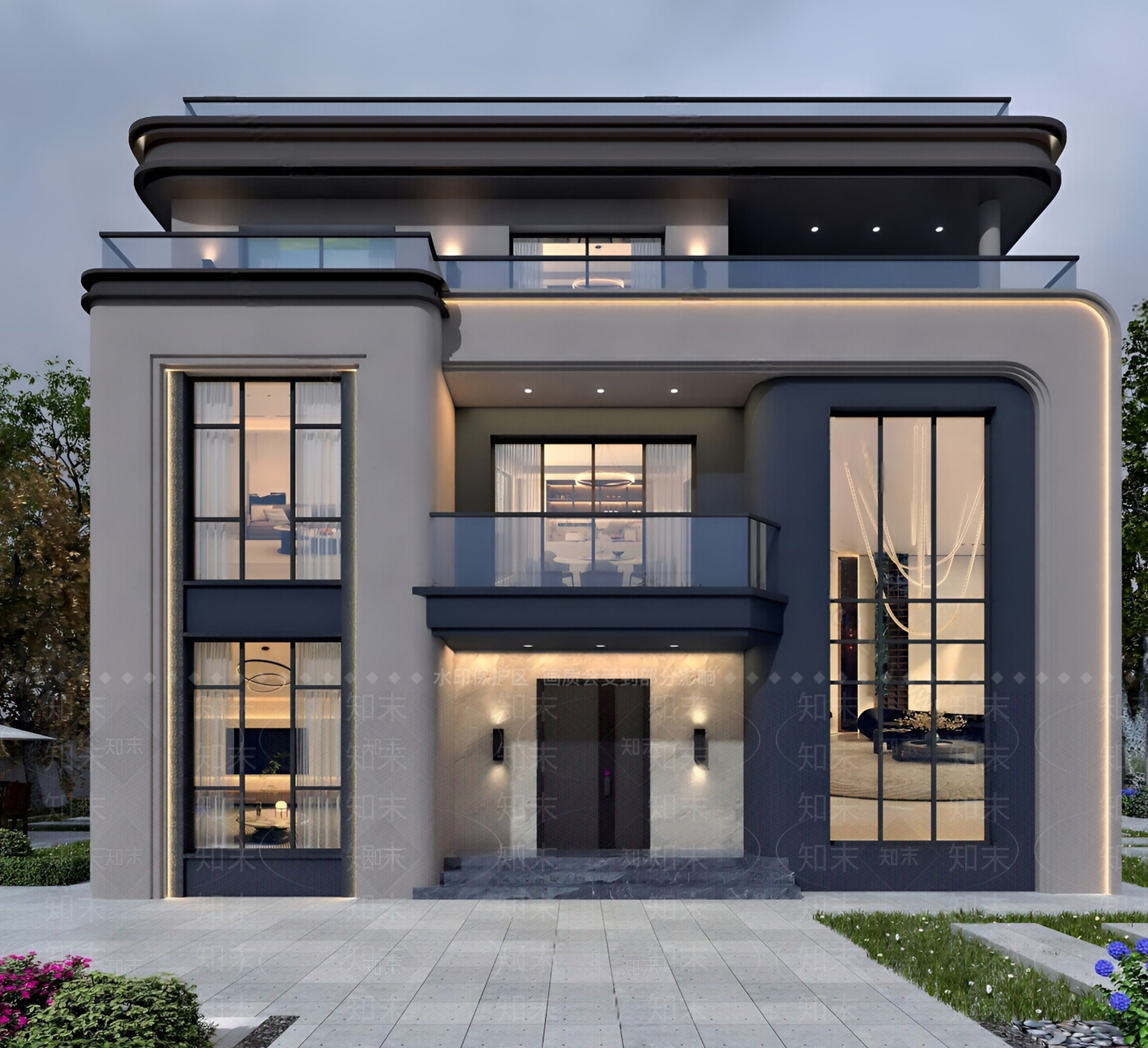 现代独栋别墅SU模型下载【ID:1200745577】