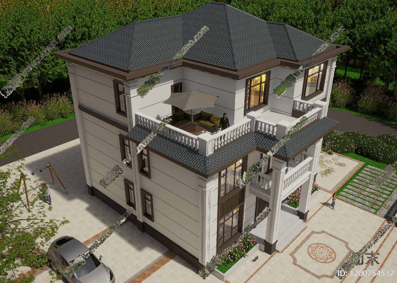 新中式现代别墅建筑cad施工图下载【ID:1200754532】