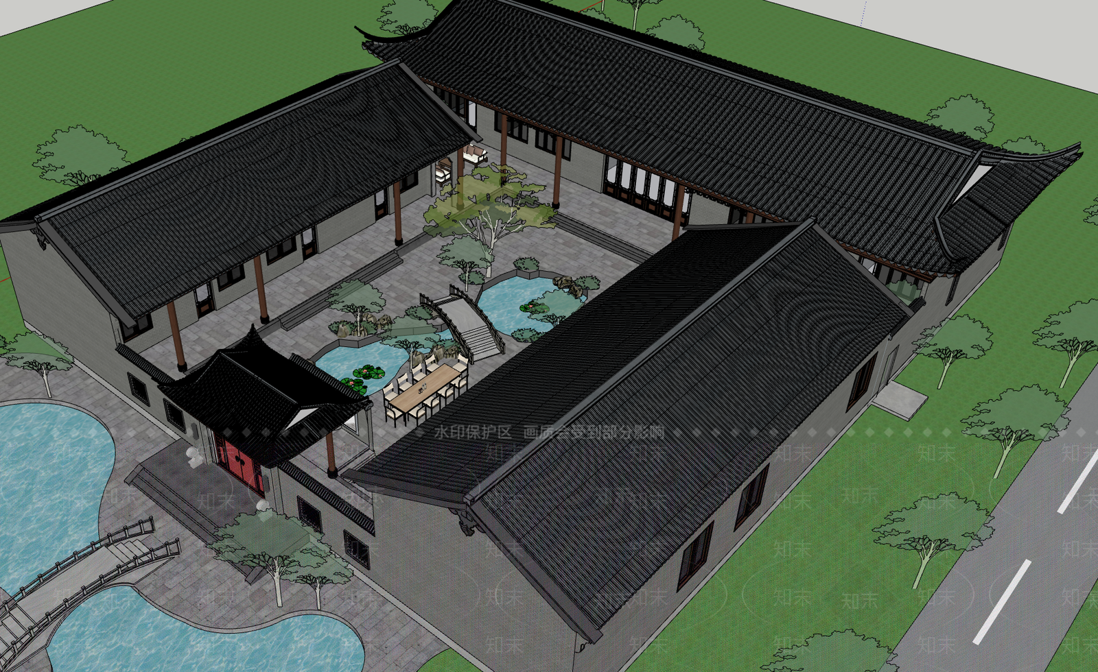 现代中式四合院SU模型下载【ID:1200756410】