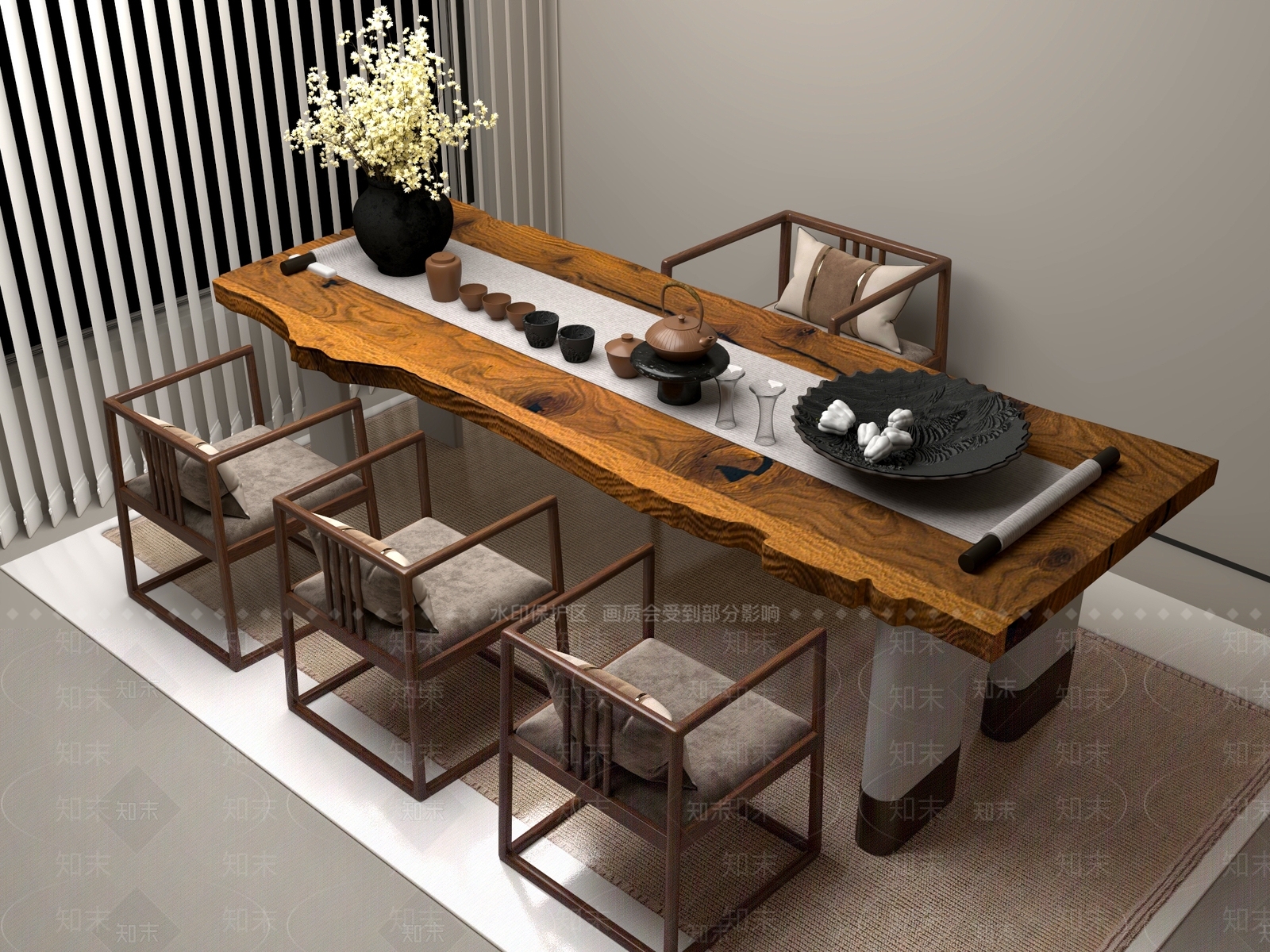 新中式中式茶桌椅3D模型下载【ID:1200759424】