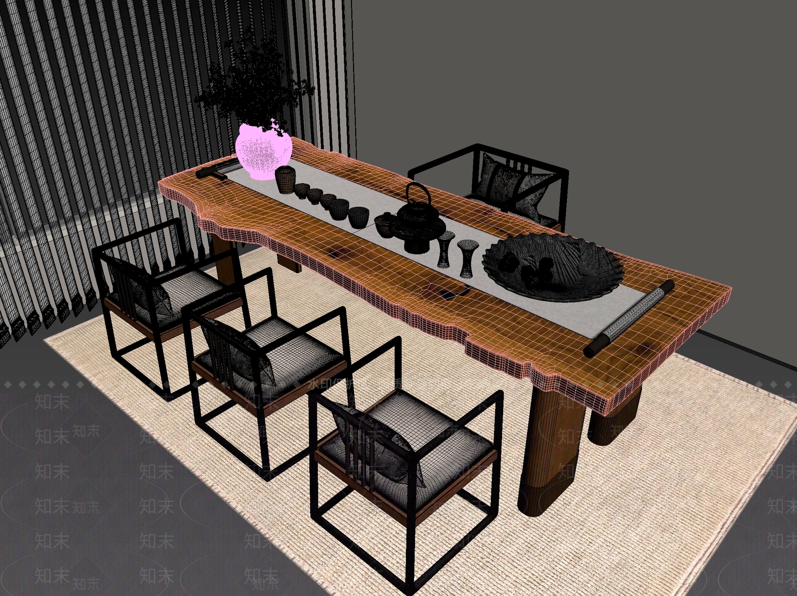 新中式中式茶桌椅3D模型下载【ID:1200759424】