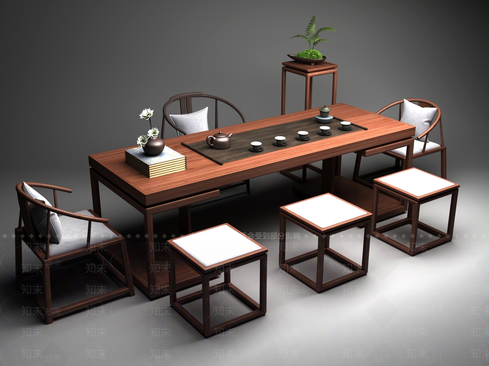 新中式中式茶桌椅3D模型下载【ID:1200760366】