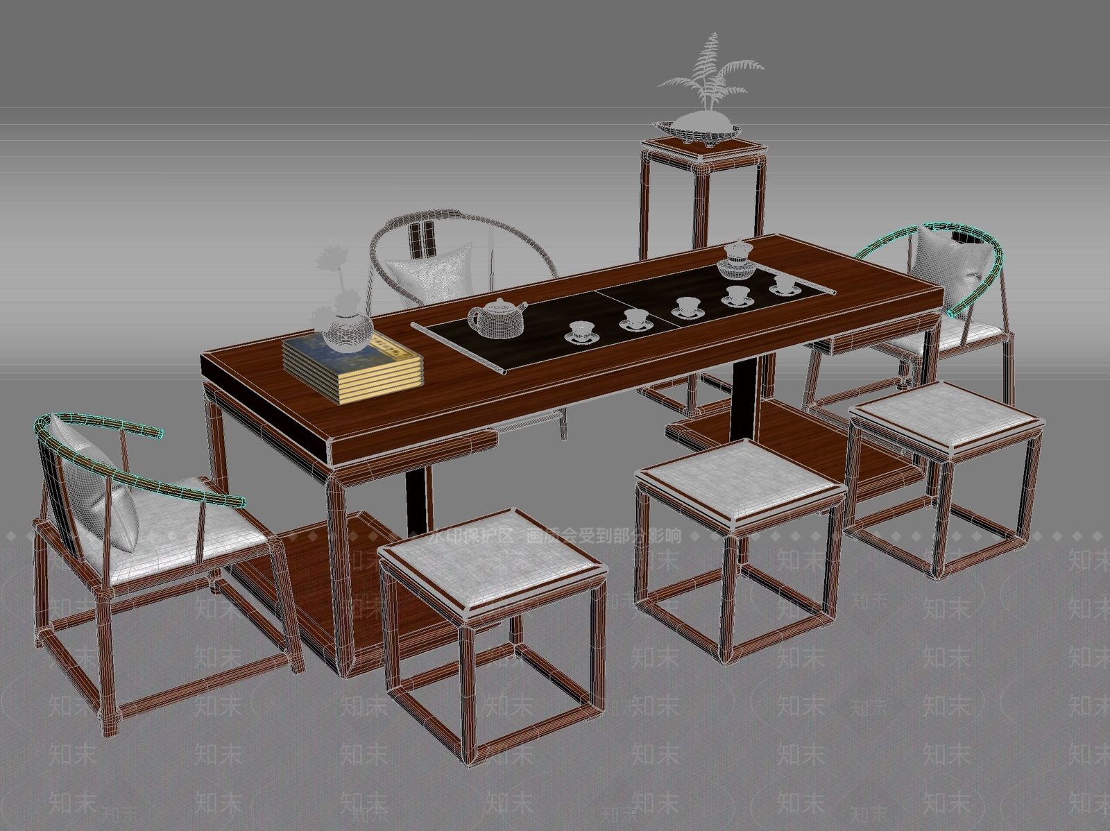 新中式中式茶桌椅3D模型下载【ID:1200760366】