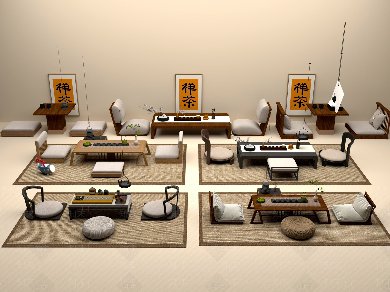 新中式中式茶桌椅3D模型下载【ID:1200761202】