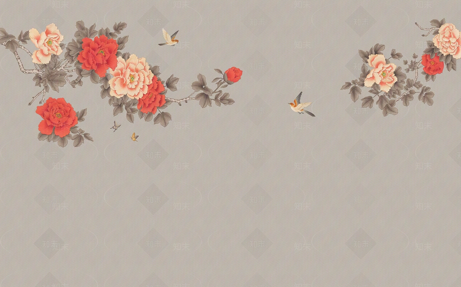 新中式轻奢花鸟壁纸贴图下载【ID:1200775799】