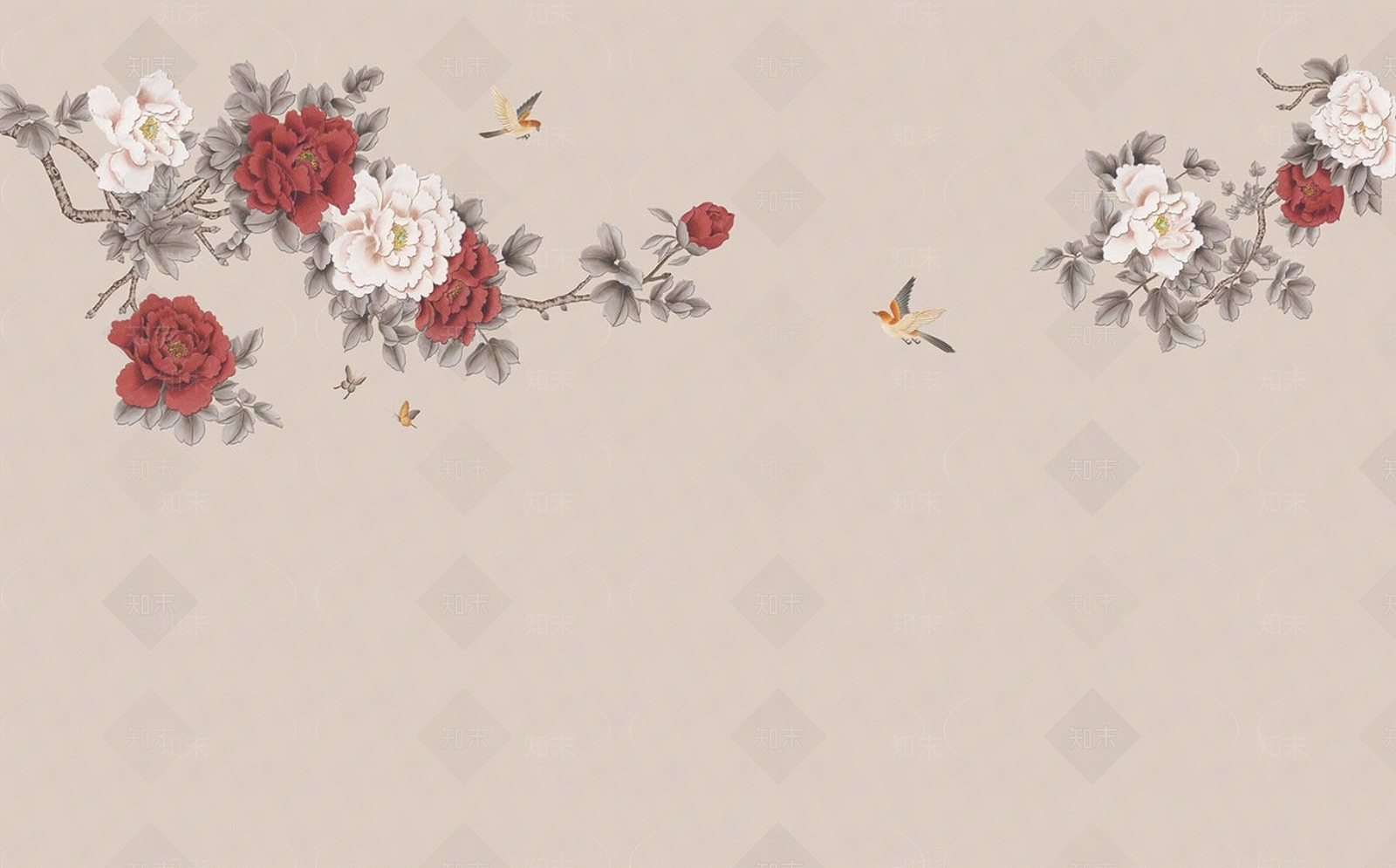 新中式轻奢花鸟壁纸贴图下载【ID:1200775718】