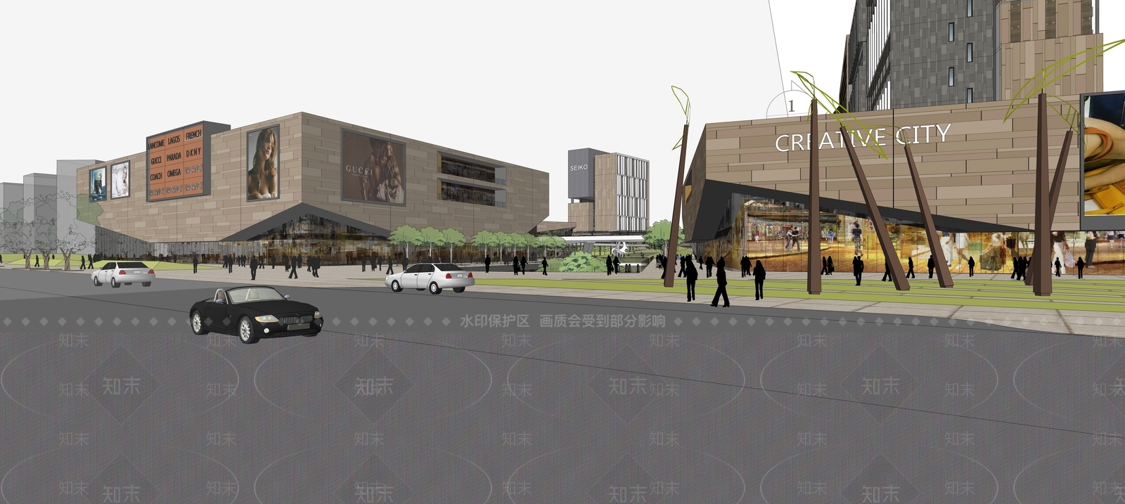 现代商场建筑SU模型下载【ID:1200775805】