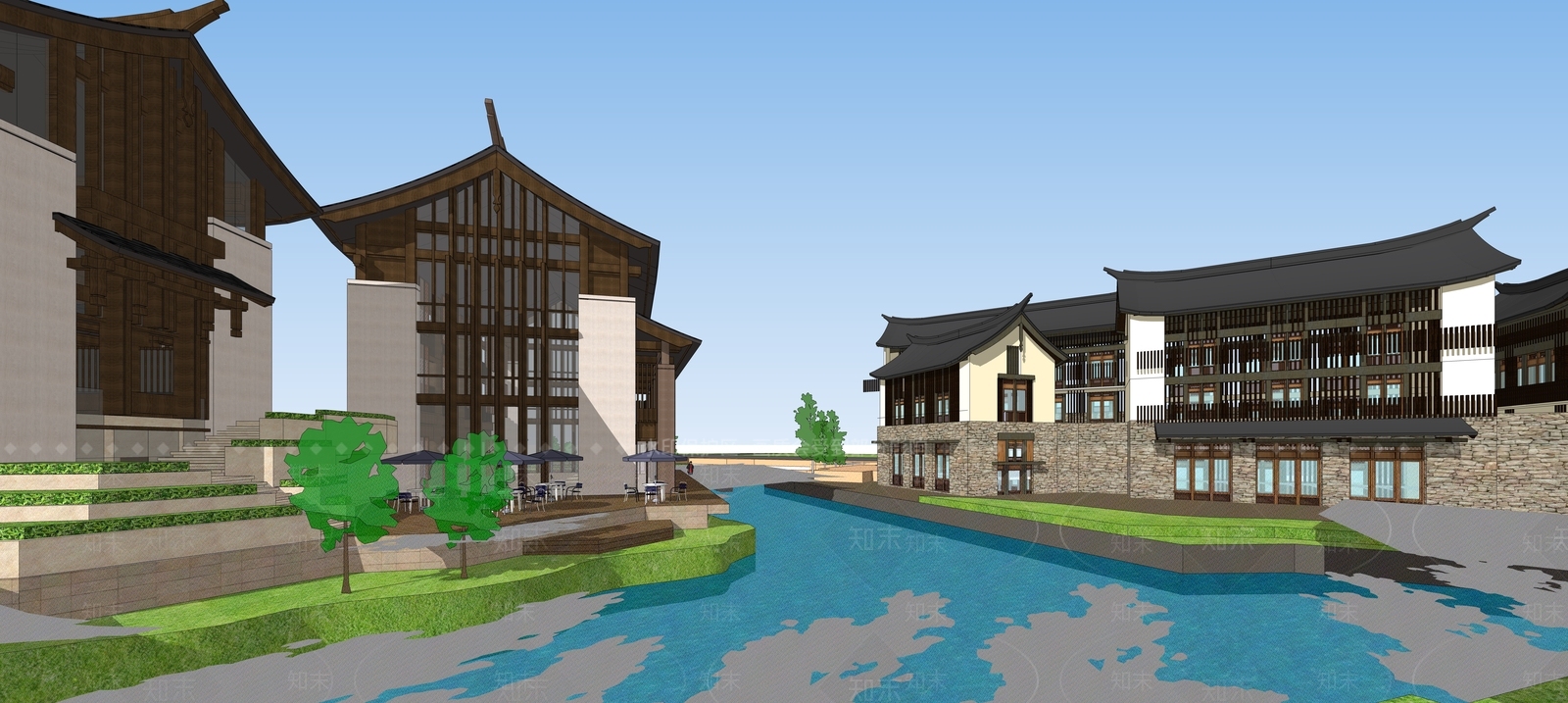 新中式中式商业街SU模型下载【ID:1200776169】