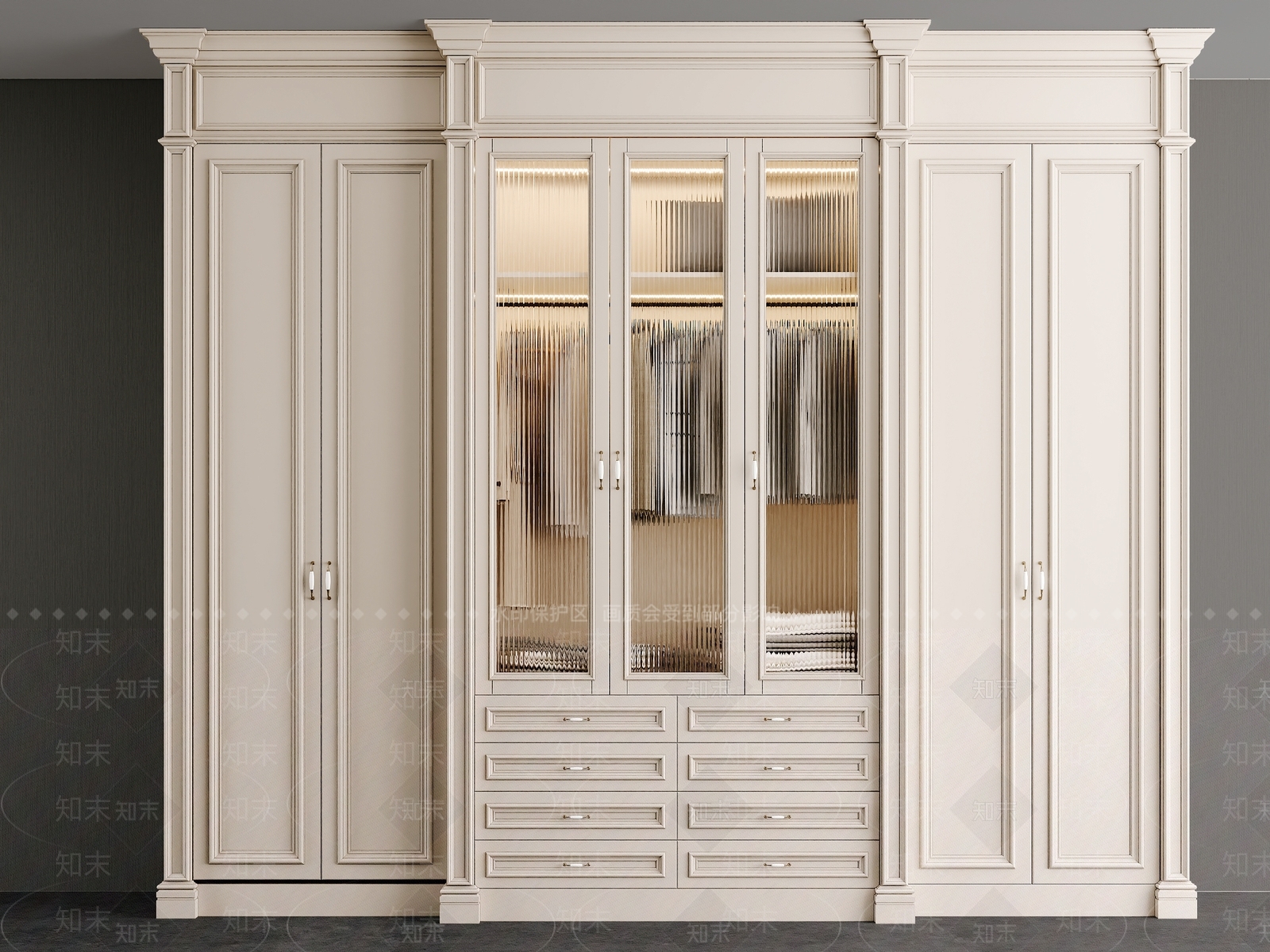 法式美式衣柜3D模型下载【ID:1200778222】