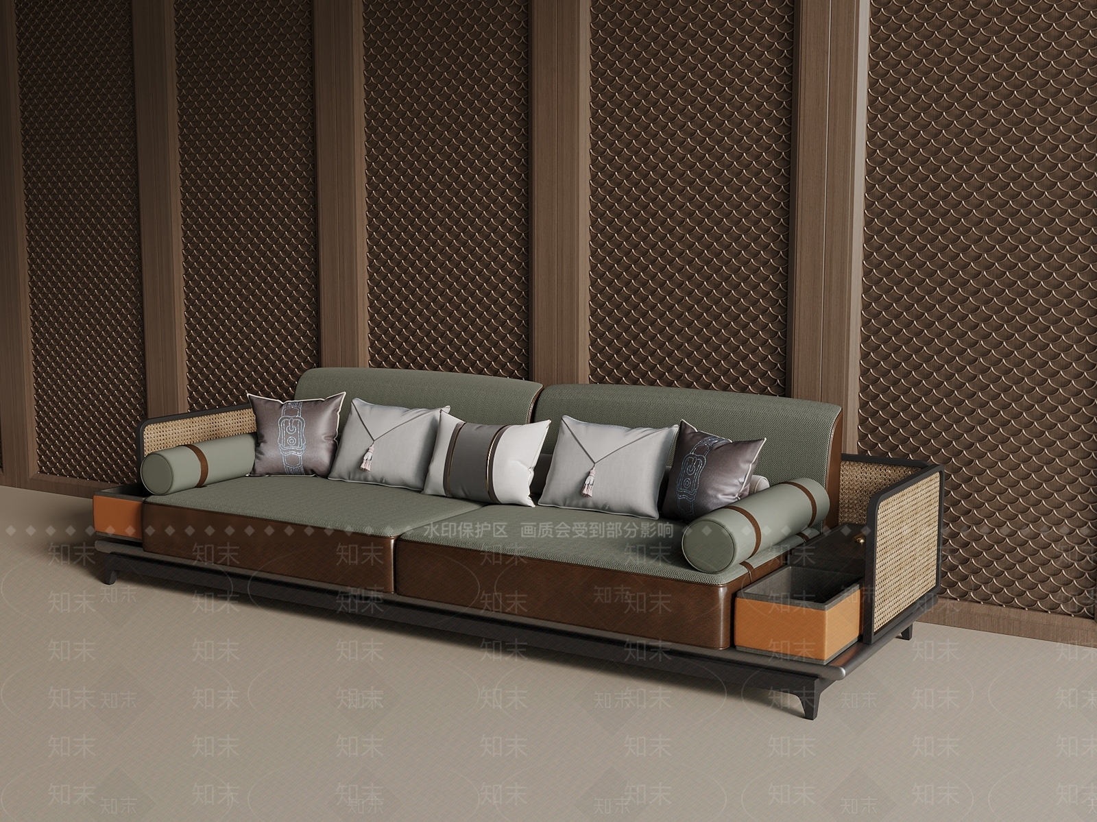 新中式中式三人沙发3D模型下载【ID:1200778224】