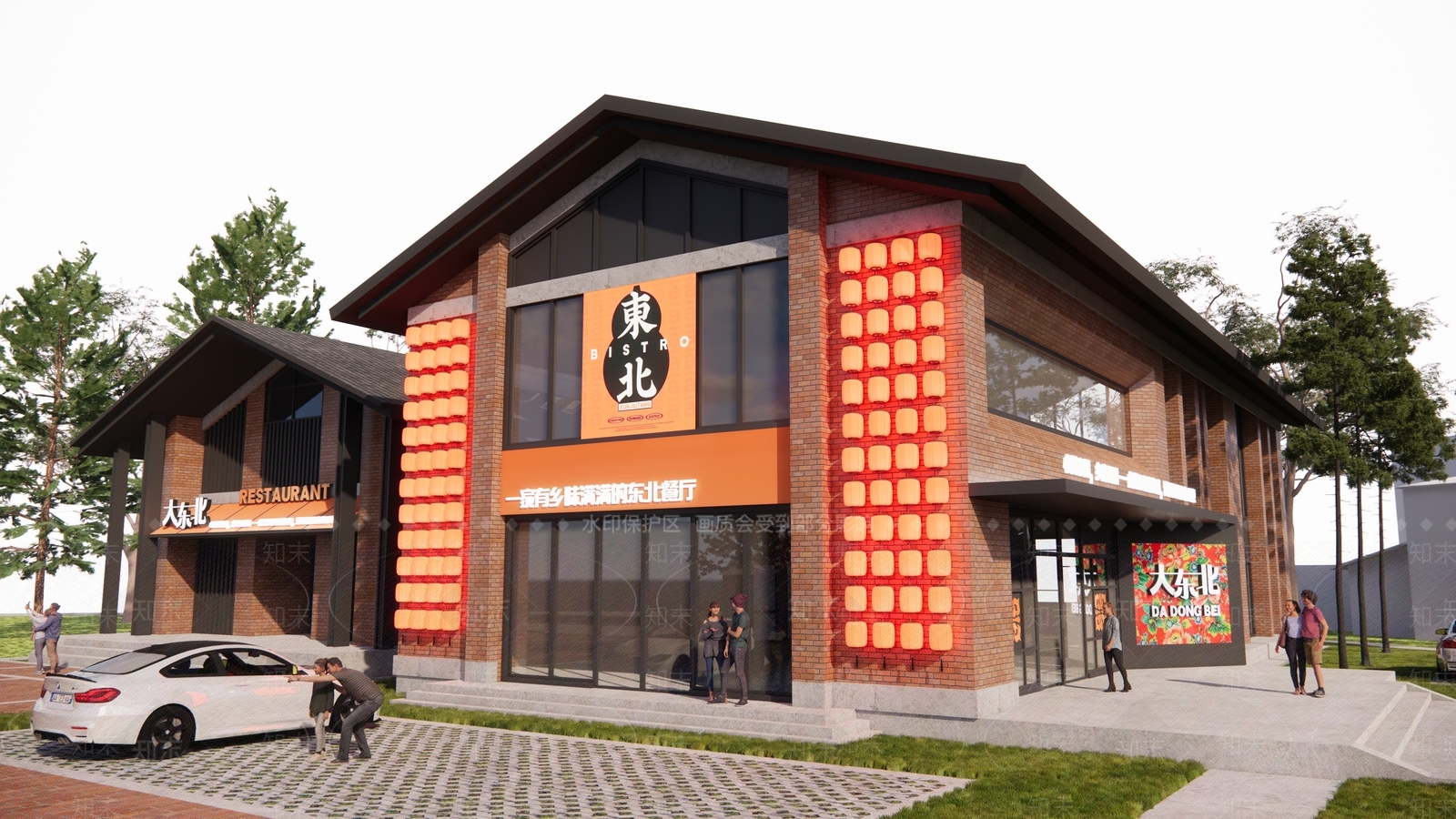 新中式轻奢餐饮建筑SU模型下载【ID:1200782325】