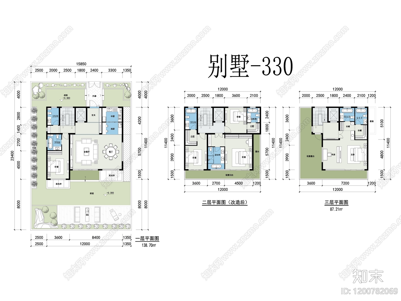现代别墅建筑施工图下载【ID:1200782069】