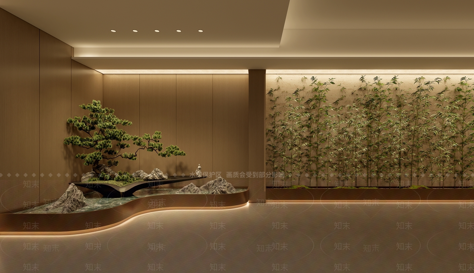 现代新中式室内景观SU模型下载【ID:1200786265】