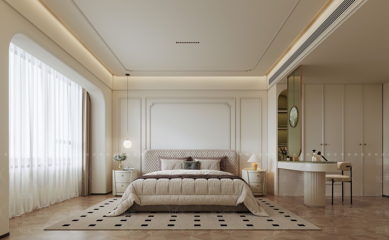 法式奶油主卧3D模型下载【ID:1200787221】