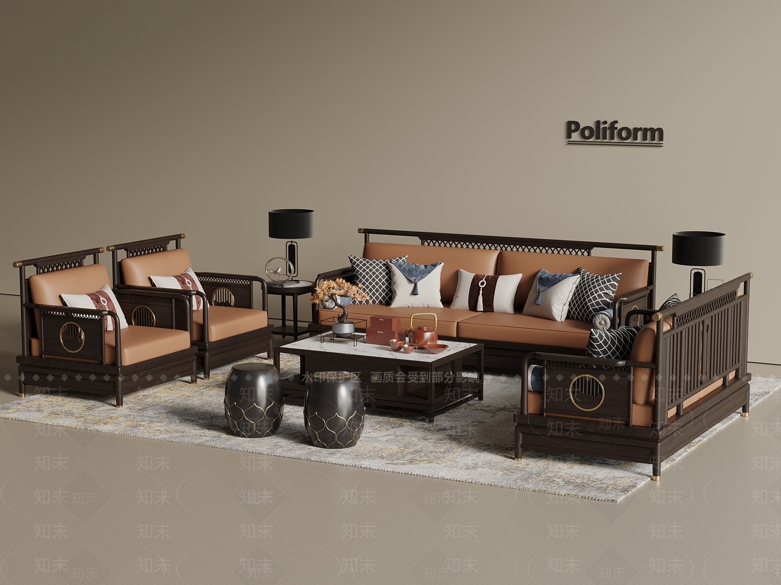 新中式中式沙发组合3D模型下载【ID:1200787657】