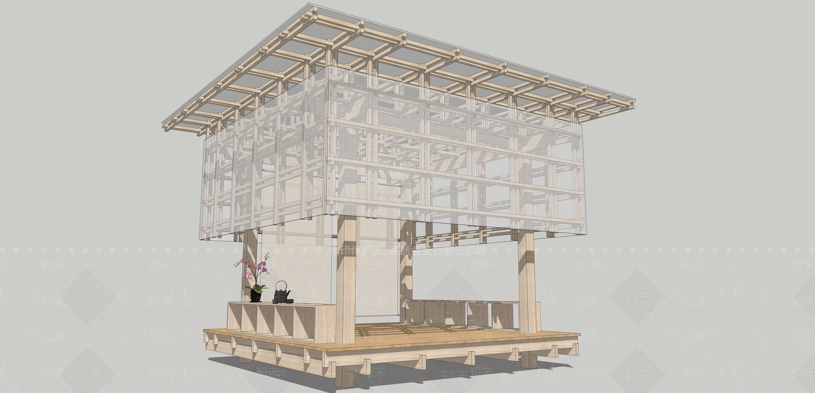 现代原木亭子SU模型下载【ID:1200791972】