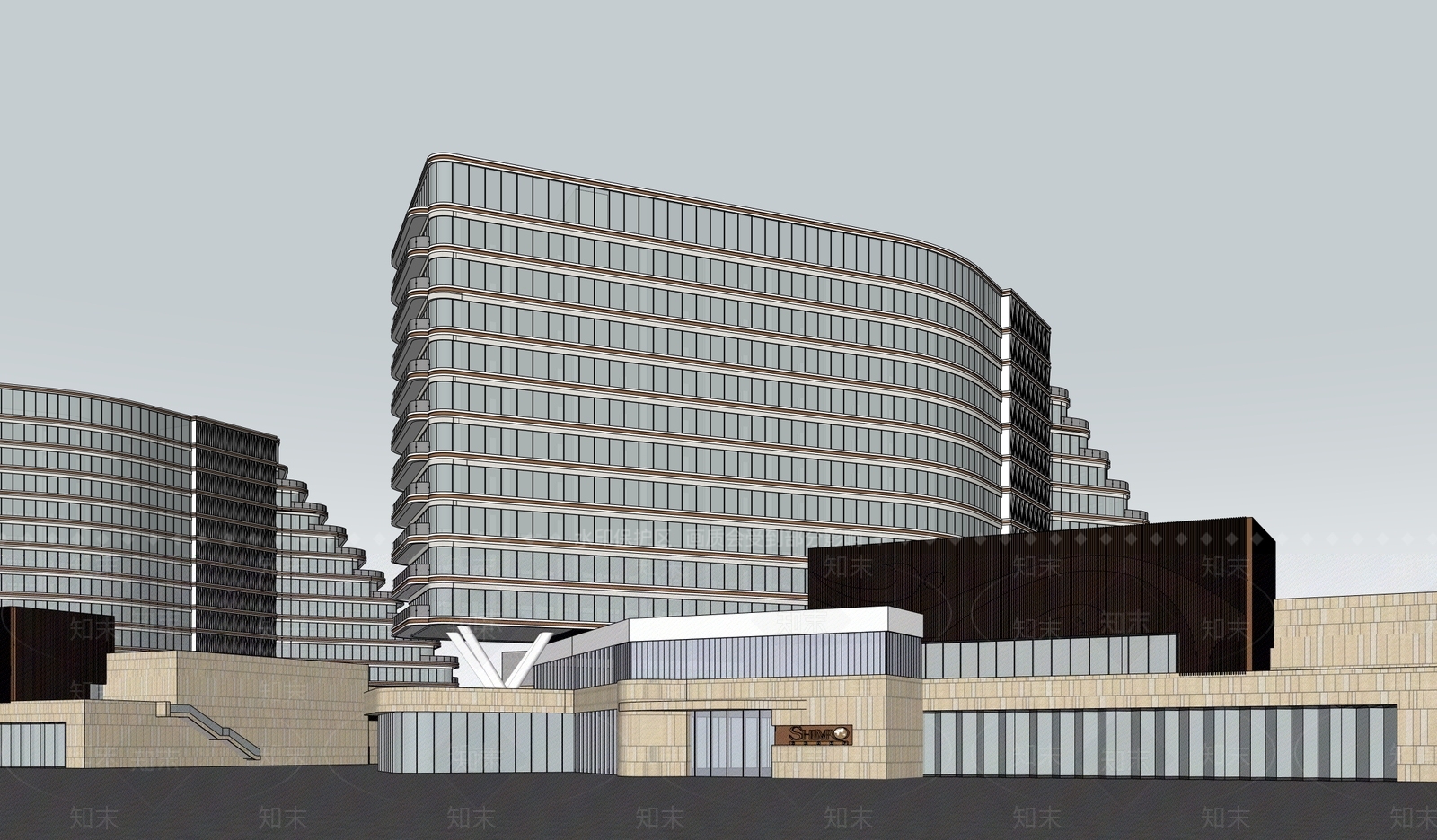 现代酒店建筑SU模型下载【ID:1200802994】