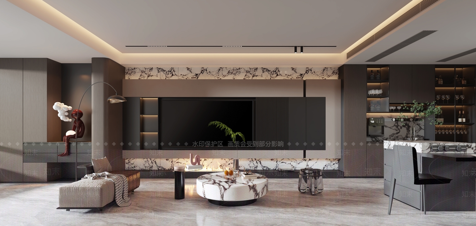 意式现代大平层客餐厅3D模型下载【ID:1200805792】