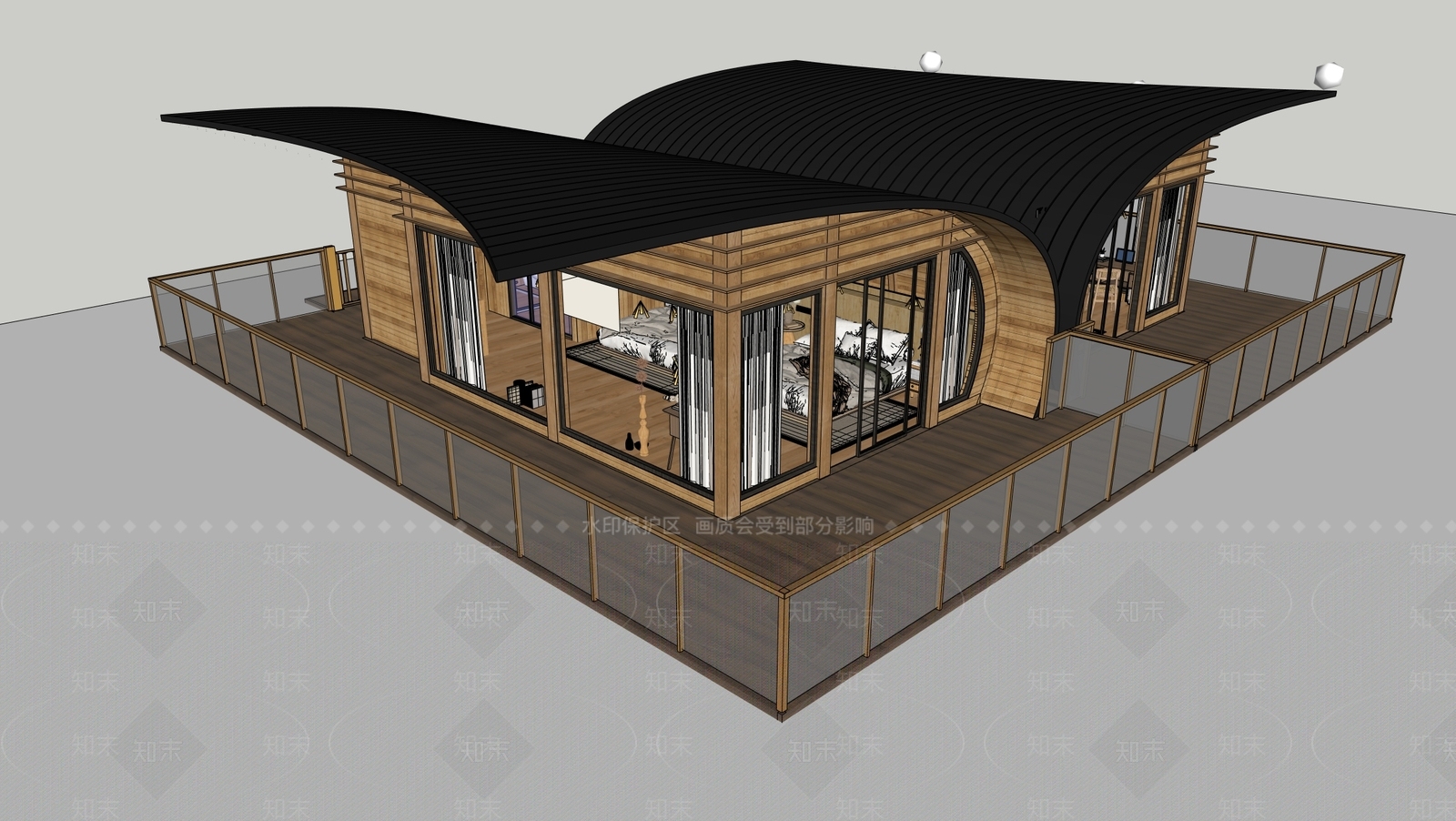 现代新中式民宿建筑SU模型下载【ID:1200805709】