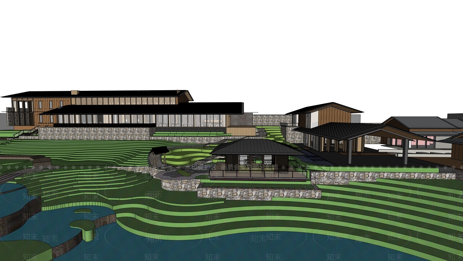 新中式中式酒店建筑SU模型下载【ID:1200808488】