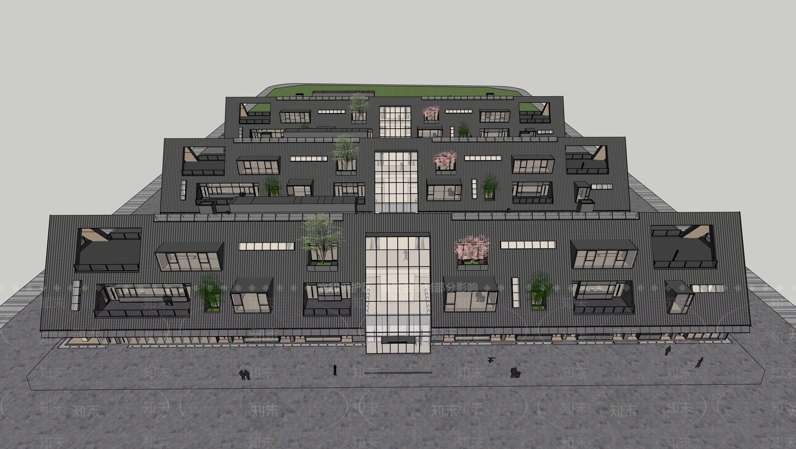 中式新中式民宿建筑SU模型下载【ID:1200809452】