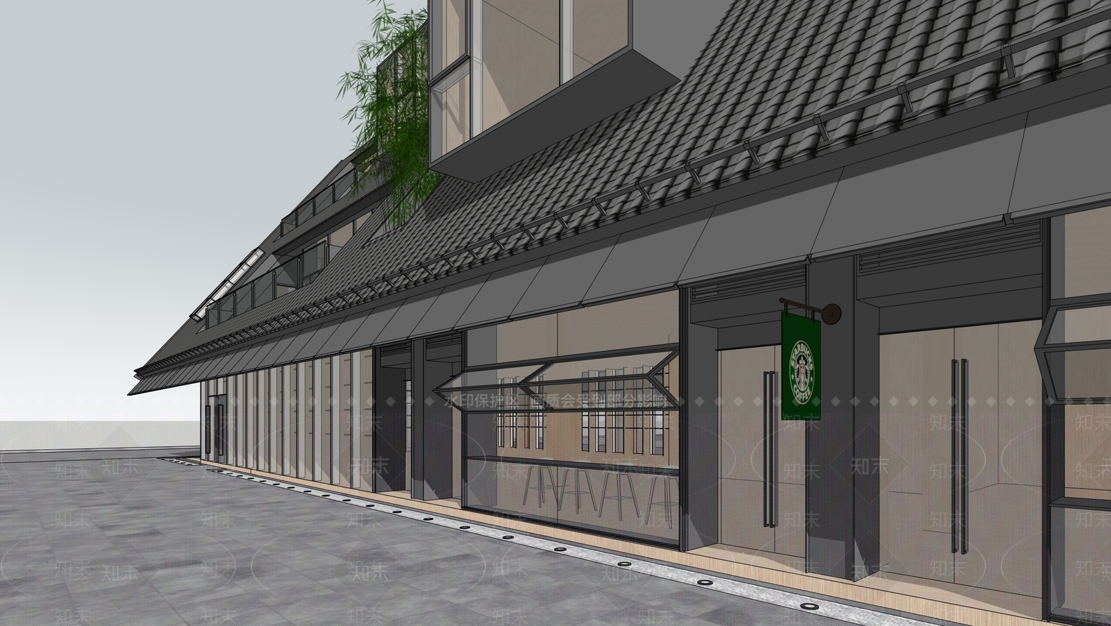 中式新中式民宿建筑SU模型下载【ID:1200809452】