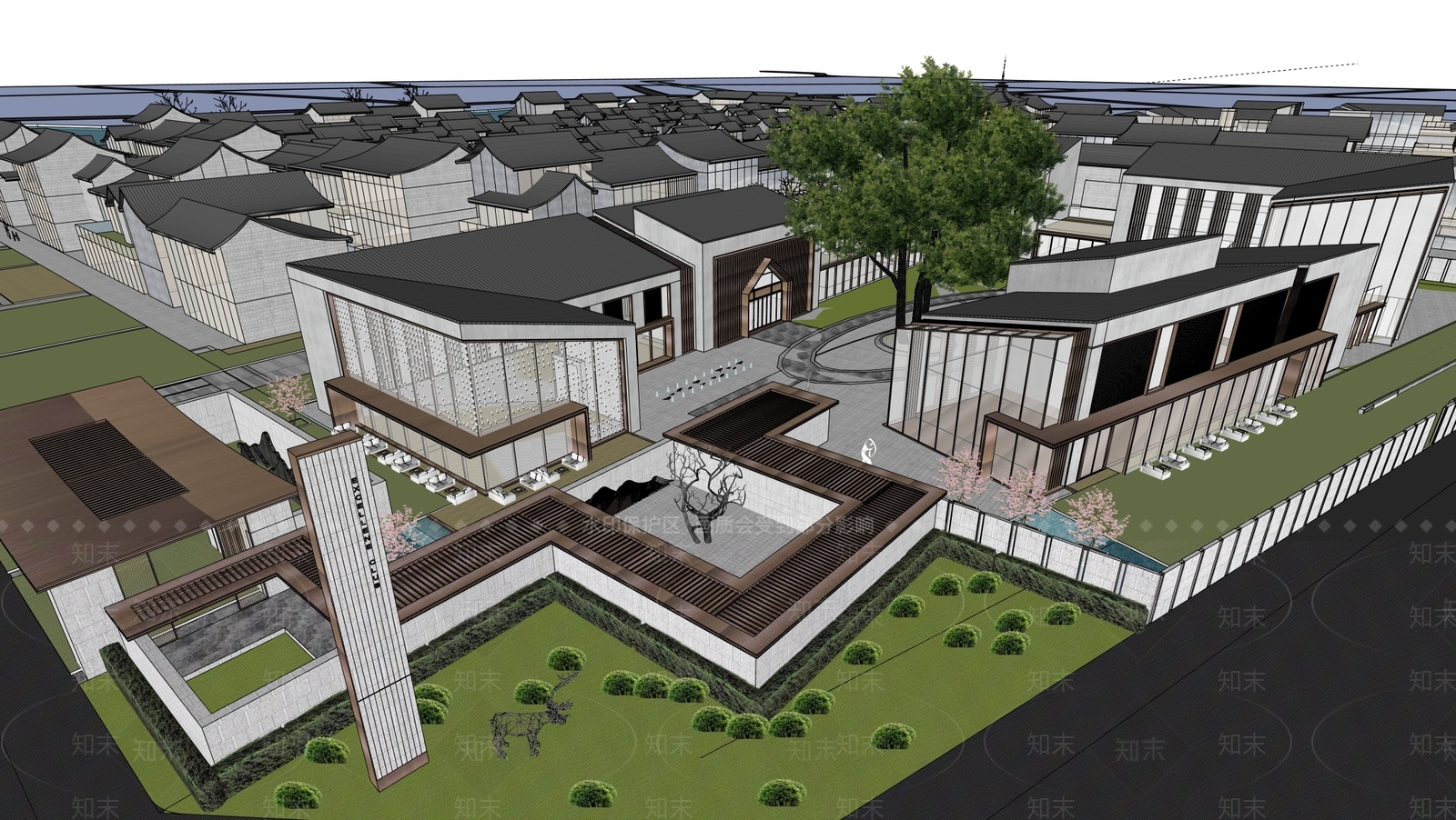 现代新中式商业街SU模型下载【ID:1200809629】