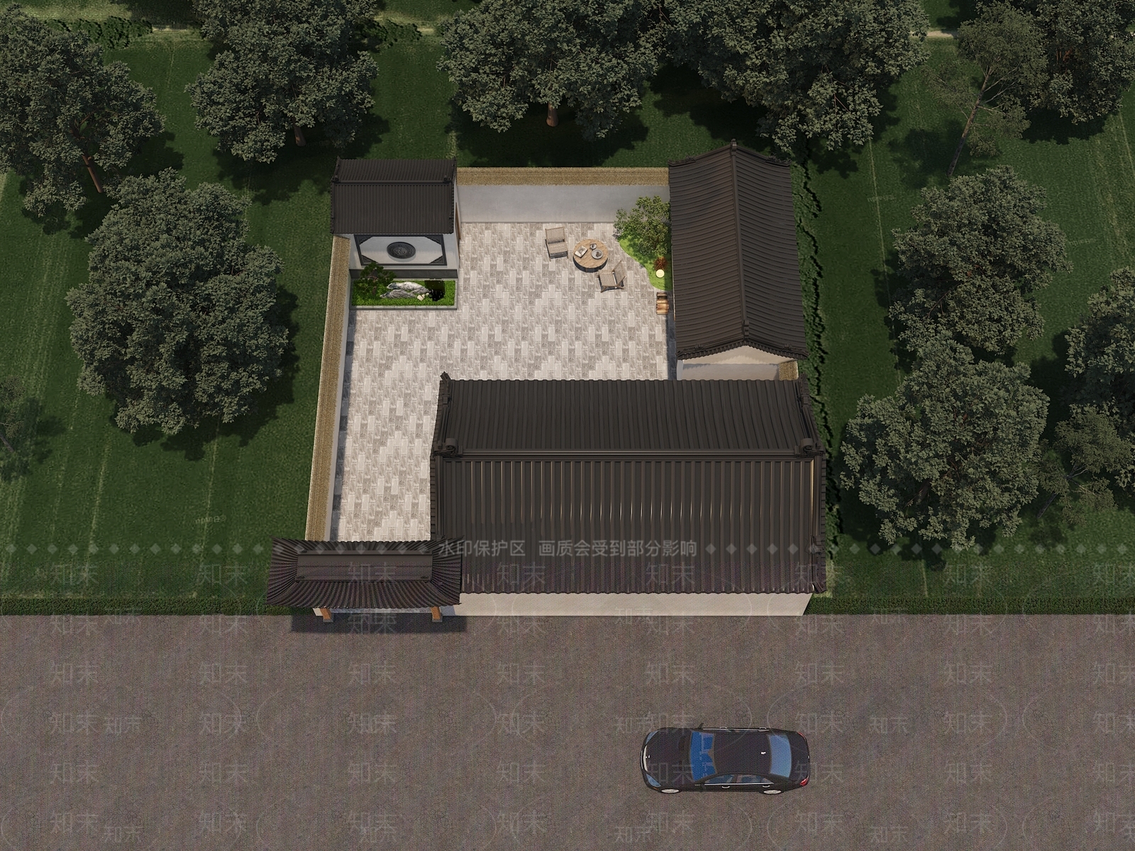 新中式现代四合院3D模型下载【ID:1200810217】