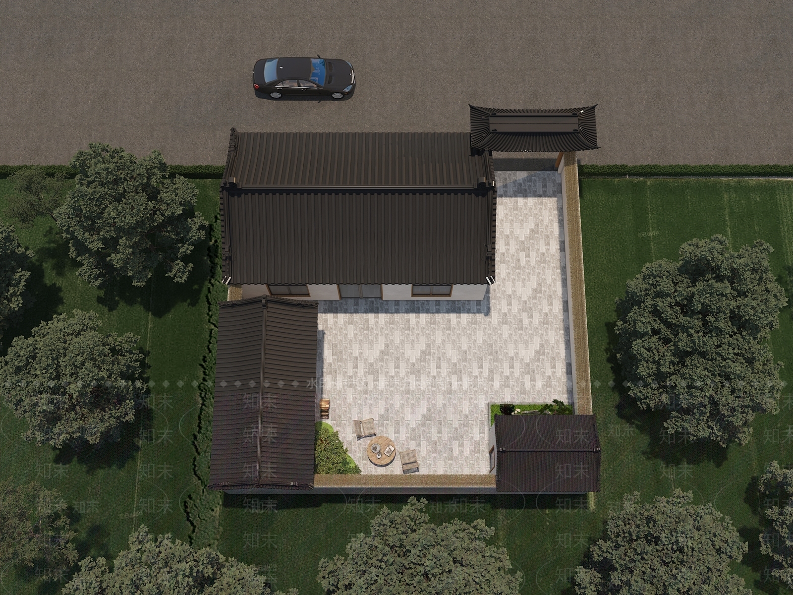 新中式现代四合院3D模型下载【ID:1200810217】