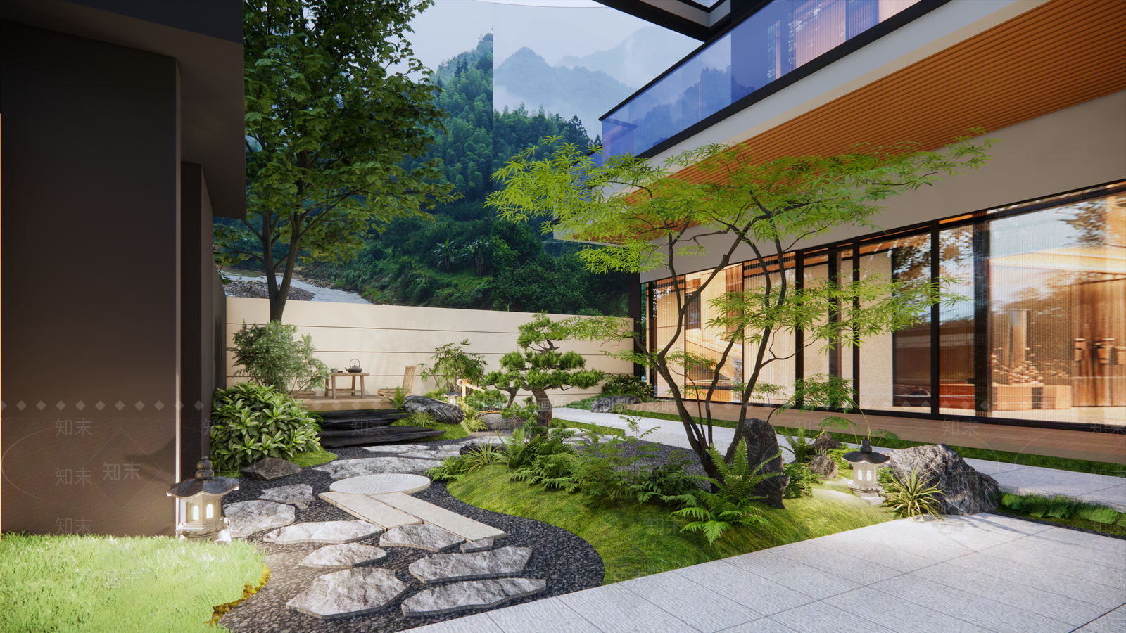 日式侘寂别墅庭院SU模型下载【ID:1200812663】