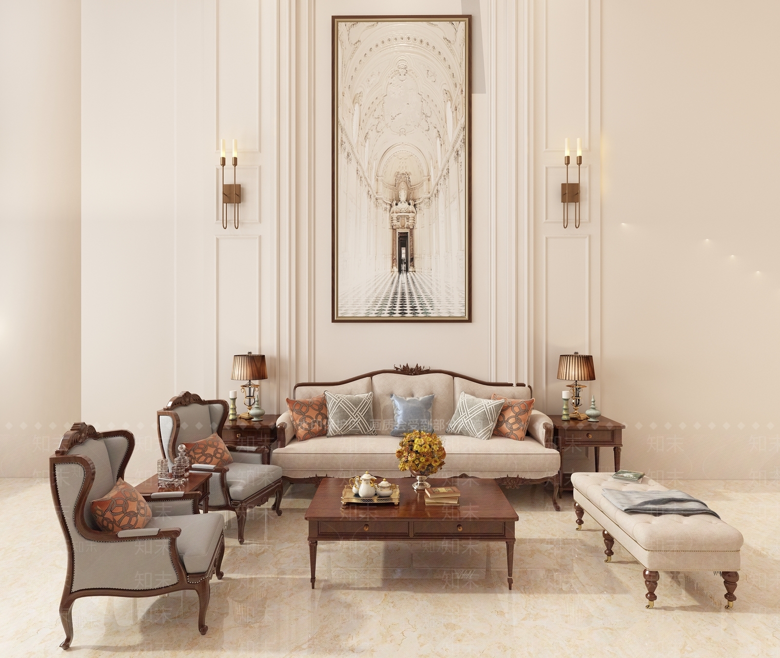 法式简欧沙发组合3D模型下载【ID:1200813991】