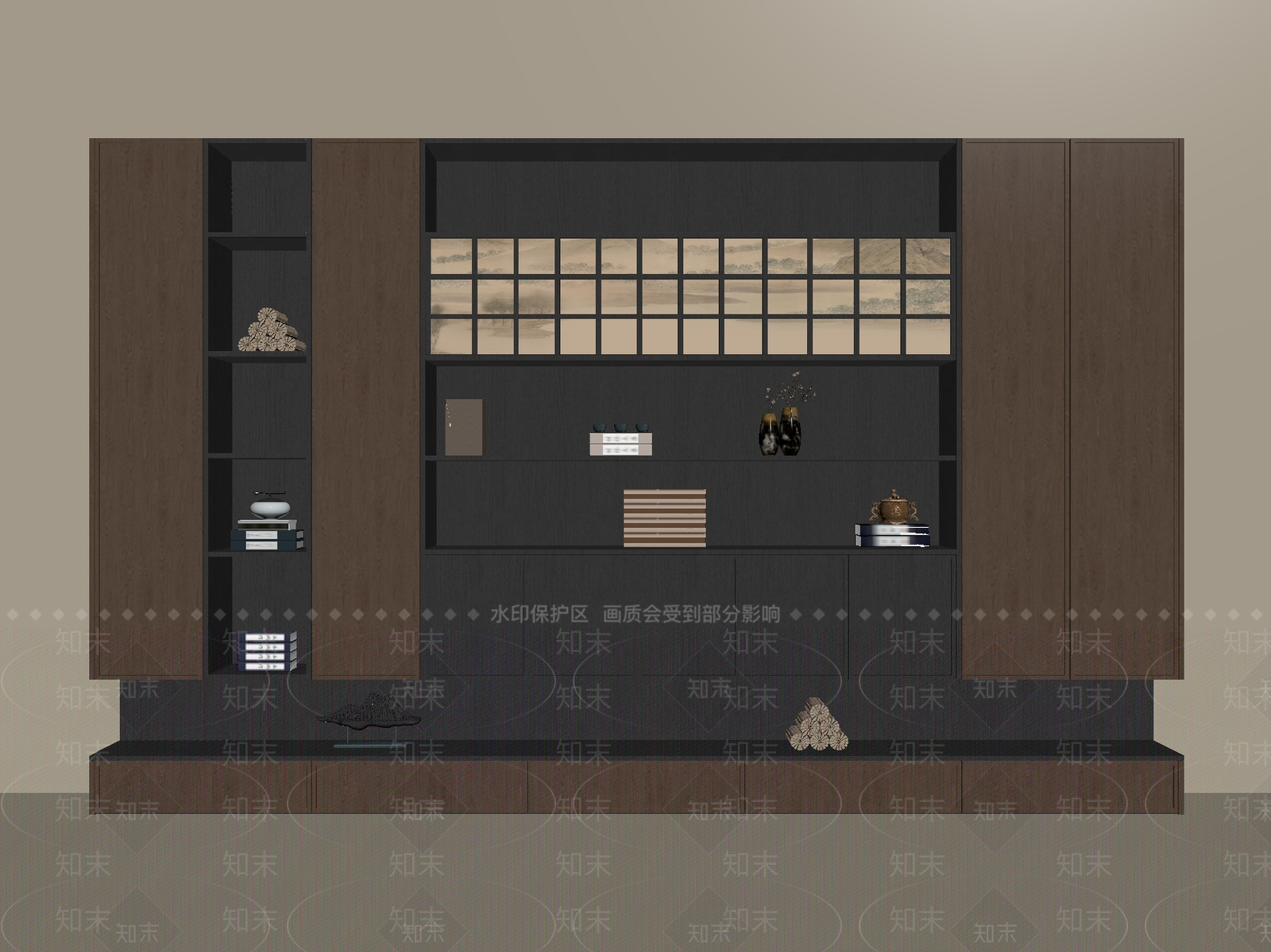 中古新中式书柜SU模型下载【ID:1200816509】
