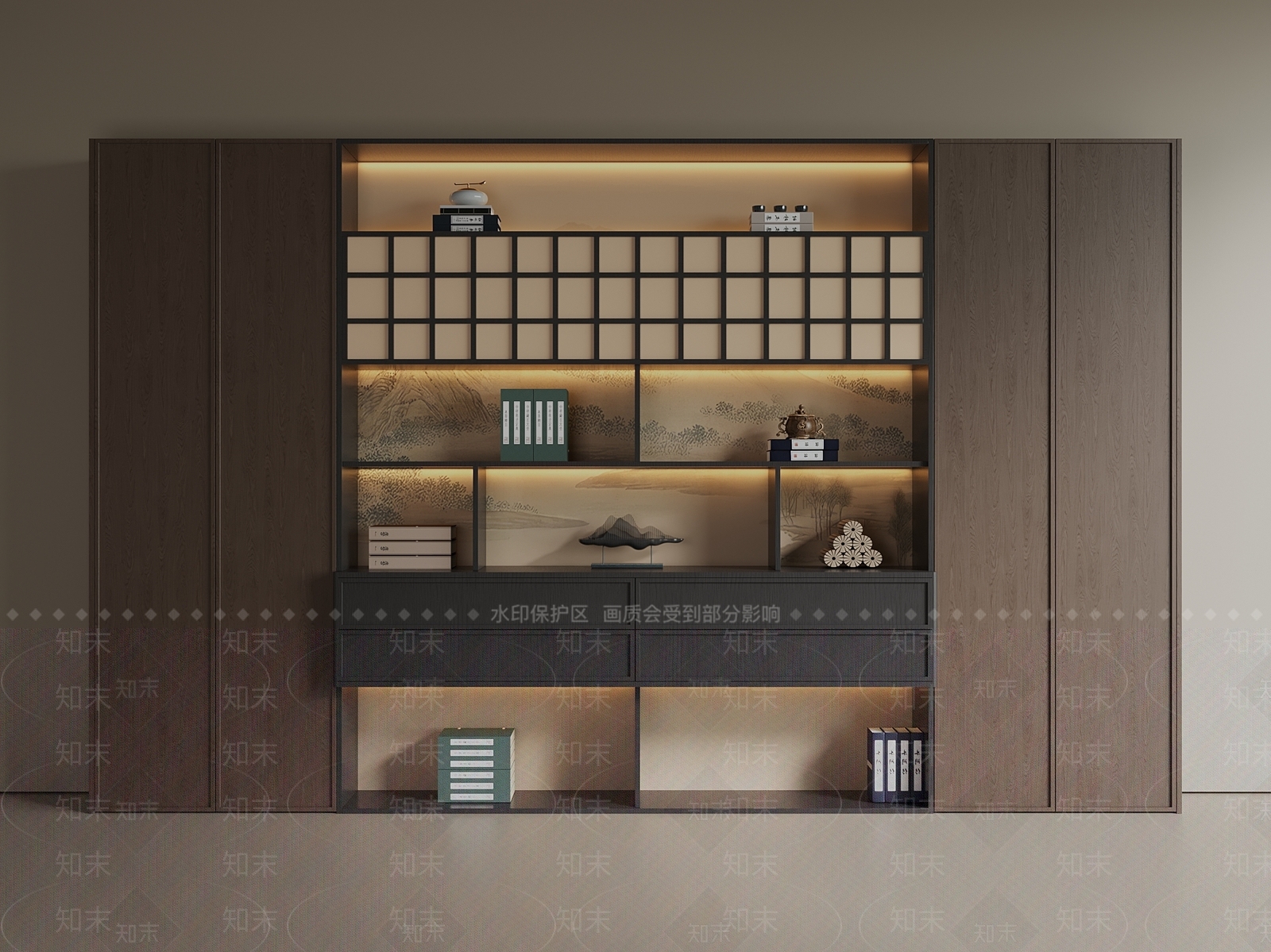 中古新中式书柜SU模型下载【ID:1200816694】