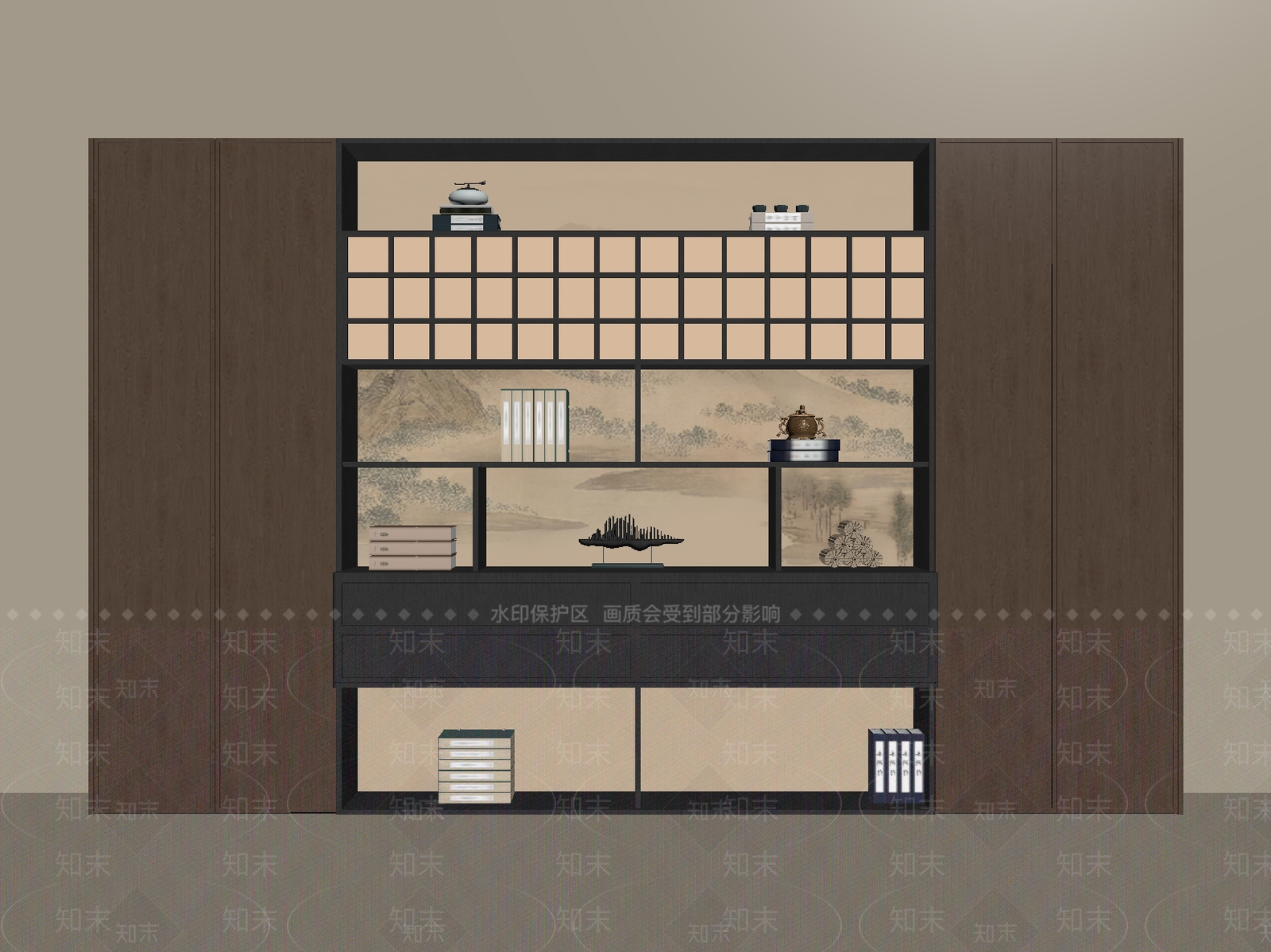 中古新中式书柜SU模型下载【ID:1200816694】