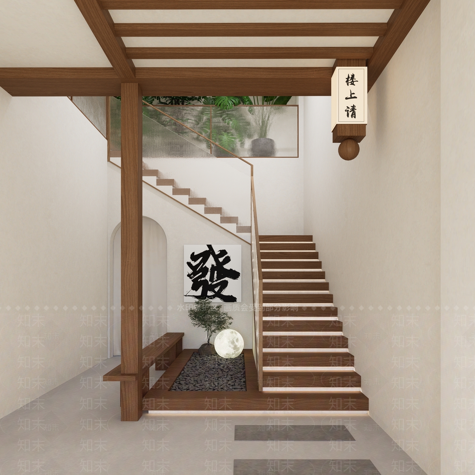 中式原木楼梯间SU模型下载【ID:1200823544】