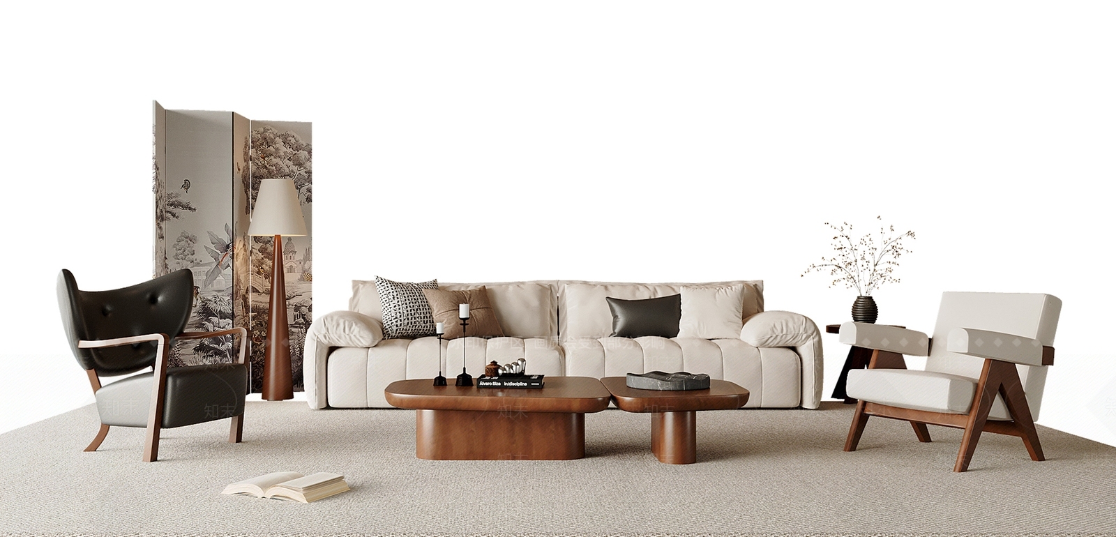 现代中古沙发组合3D模型下载【ID:1200825353】